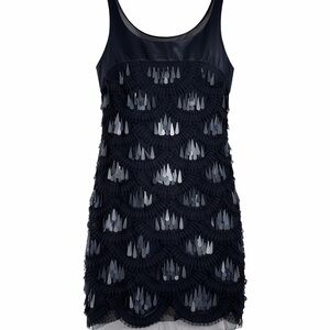 BCBGMaxAzria Black Sequin Fringe Cocktail Dress Art Deco Flapper Style Small